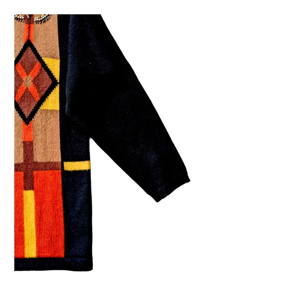 Chunky Knit Sweater Color Blocks Beaded Embroidery Retro Vibe XL - Picture 5 of 7